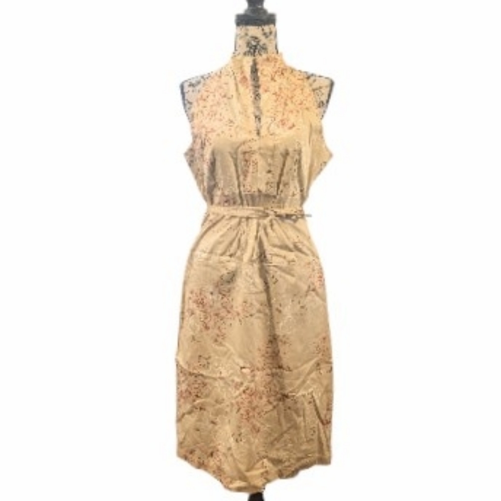 Le Chateau Vintage Beige Floral Midi Dress Size Large